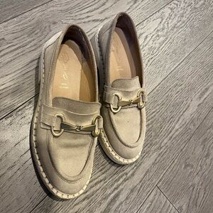 Stylish Beige Loafers with Gold Buckle